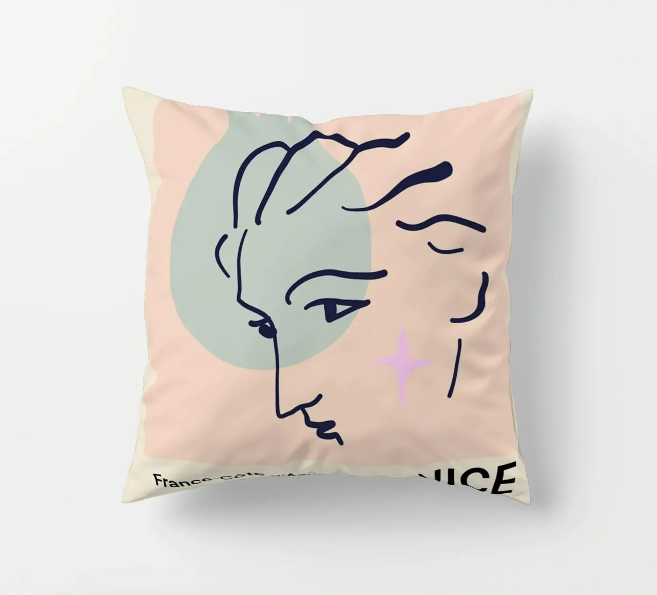 Nice France Côte d'Azur Abstract Face Print decorative cushion by homdeco