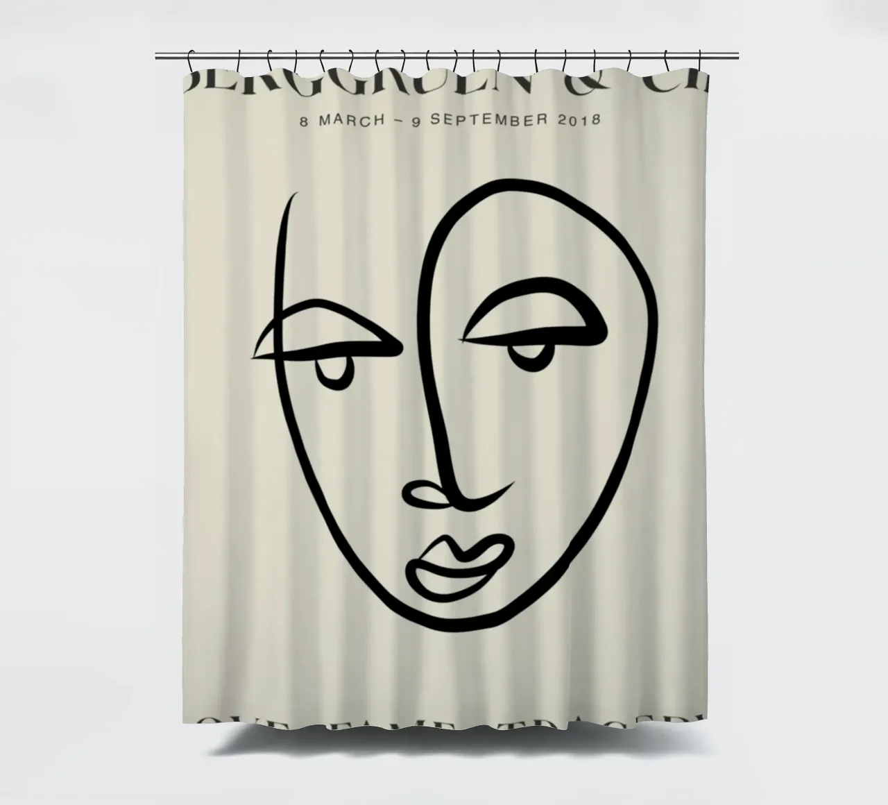 Abstract Face Line Art Berggruen Exhibition Print shower curtain by homdeco