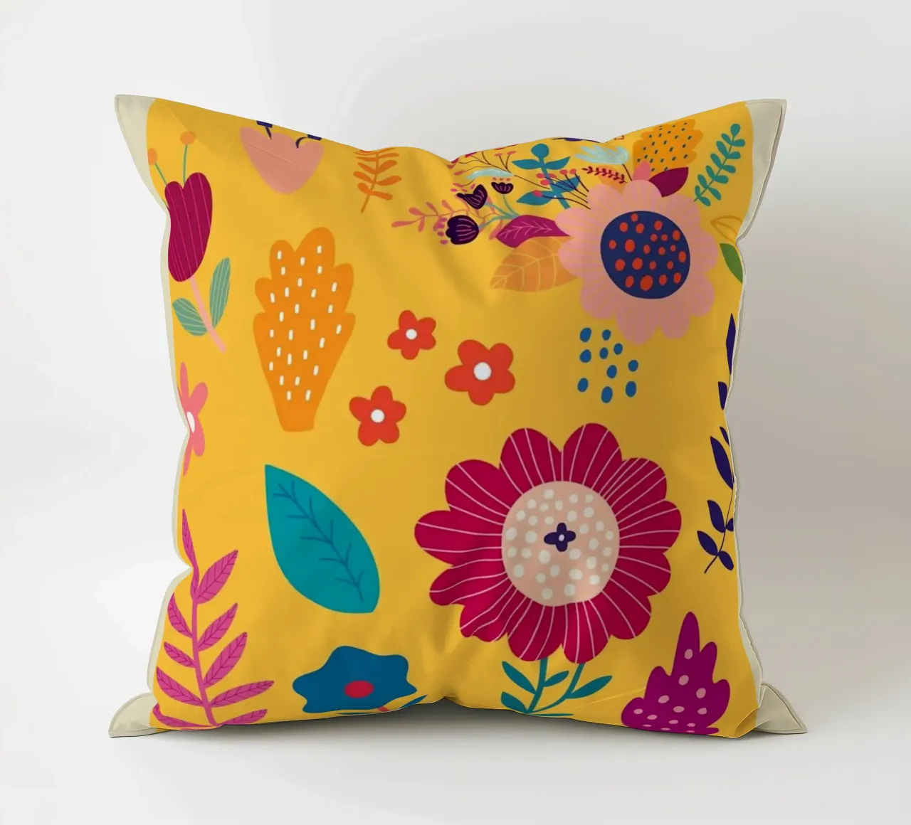 Chelsea Flowers & Plants - Vibrant Folk Art Floral decorative cushion by homdeco