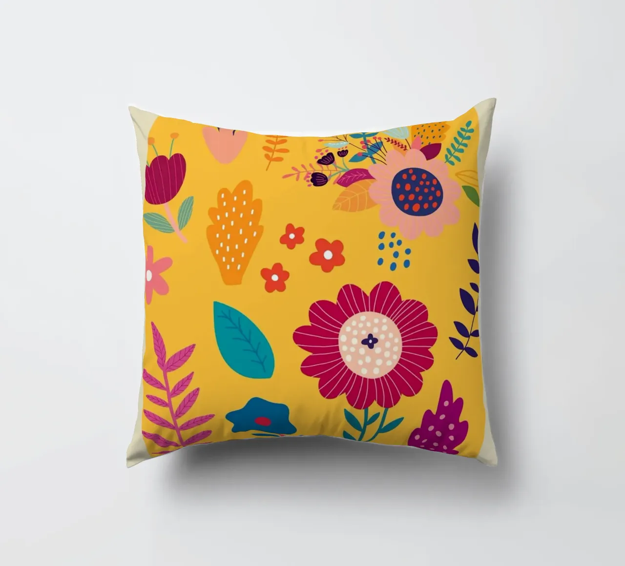 Chelsea Flowers & Plants - Vibrant Folk Art Floral decorative cushion by homdeco