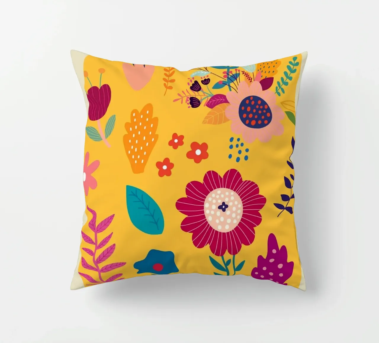 Chelsea Flowers & Plants - Vibrant Folk Art Floral decorative cushion by homdeco