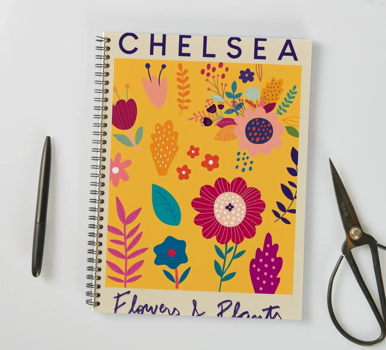 Chelsea Flowers & Plants - Vibrant Folk Art Floral spiral notebook by homdeco