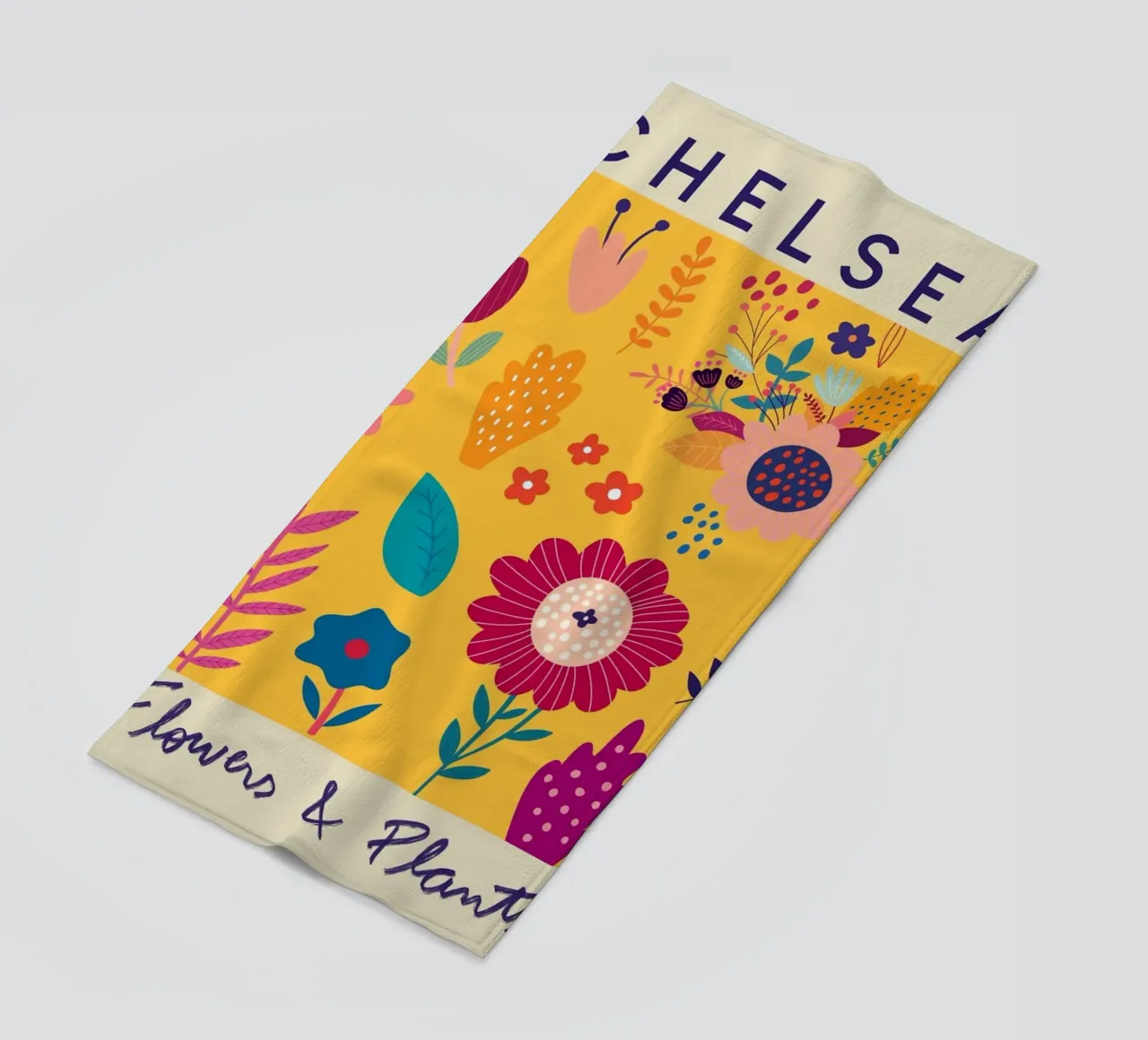 Chelsea Flowers & Plants - Vibrant Folk Art Floral beach towel by homdeco