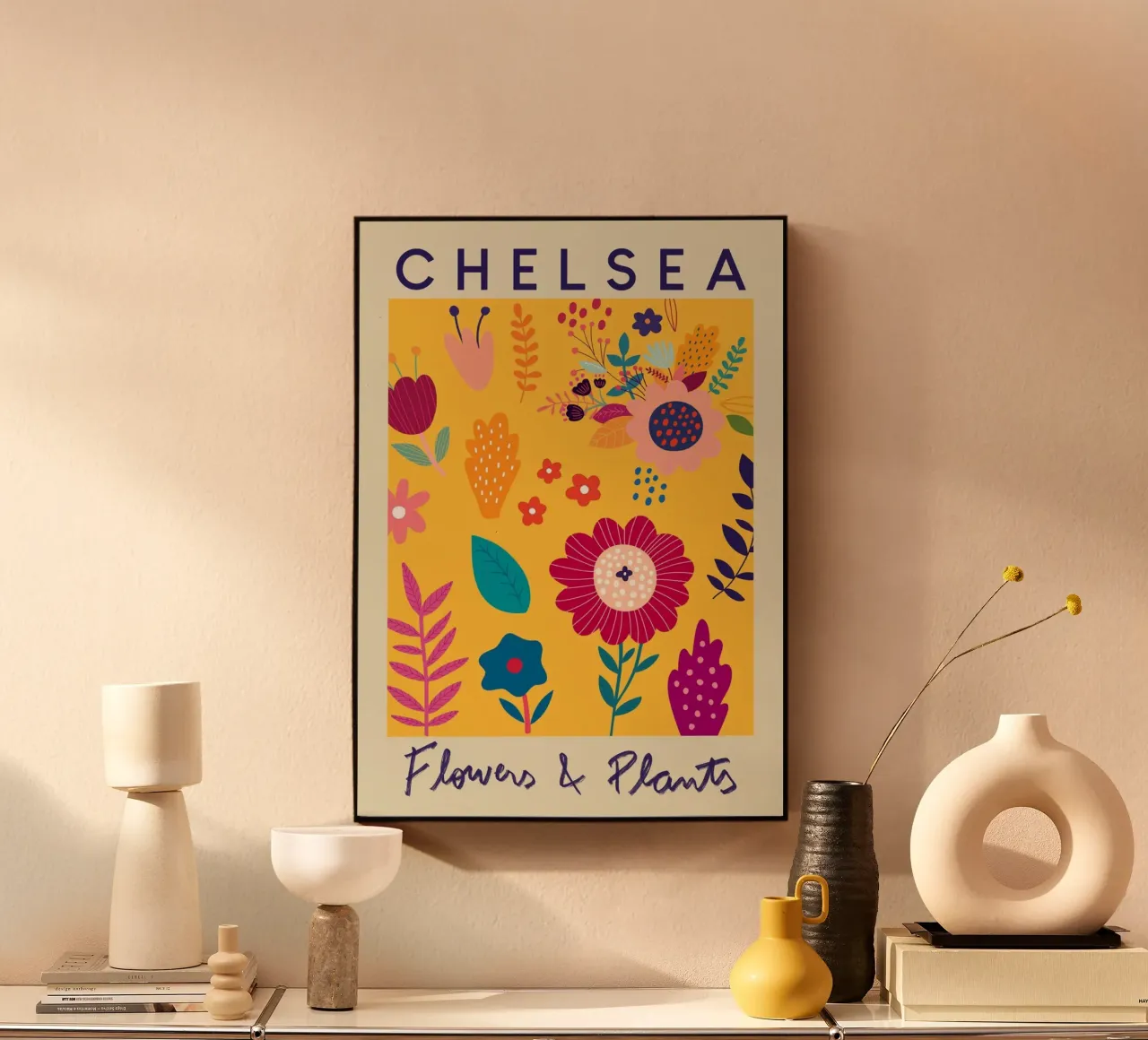 Chelsea Flowers & Plants - Vibrant Folk Art Floral forex plate by homdeco
