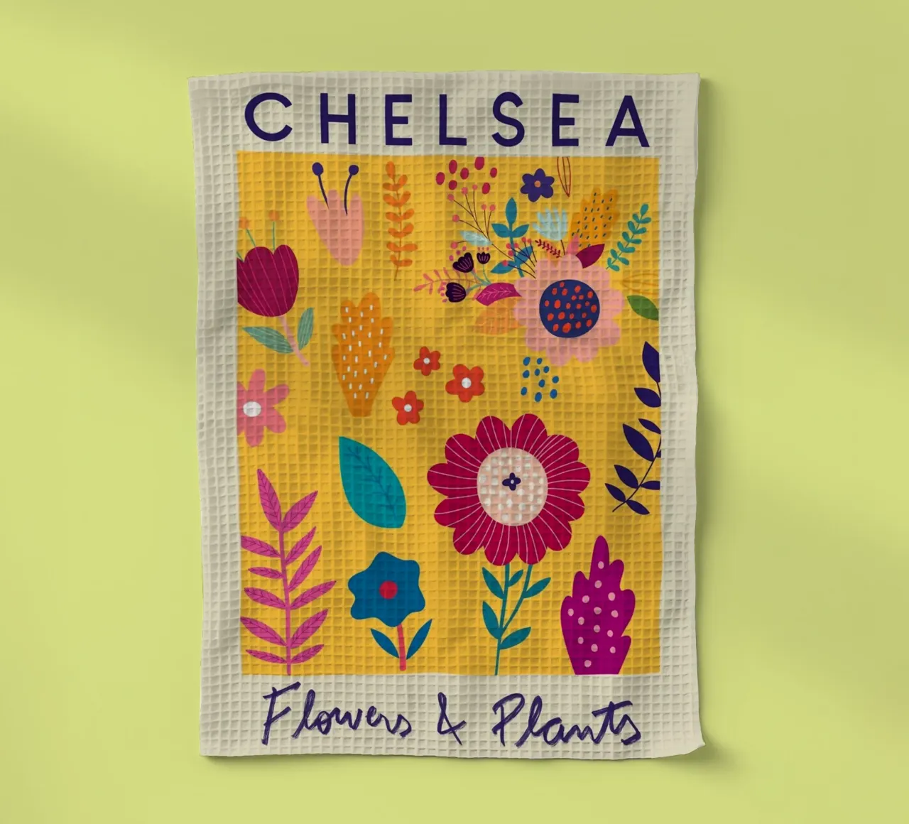 Chelsea Flowers & Plants - Vibrant Folk Art Floral tea towel by homdeco