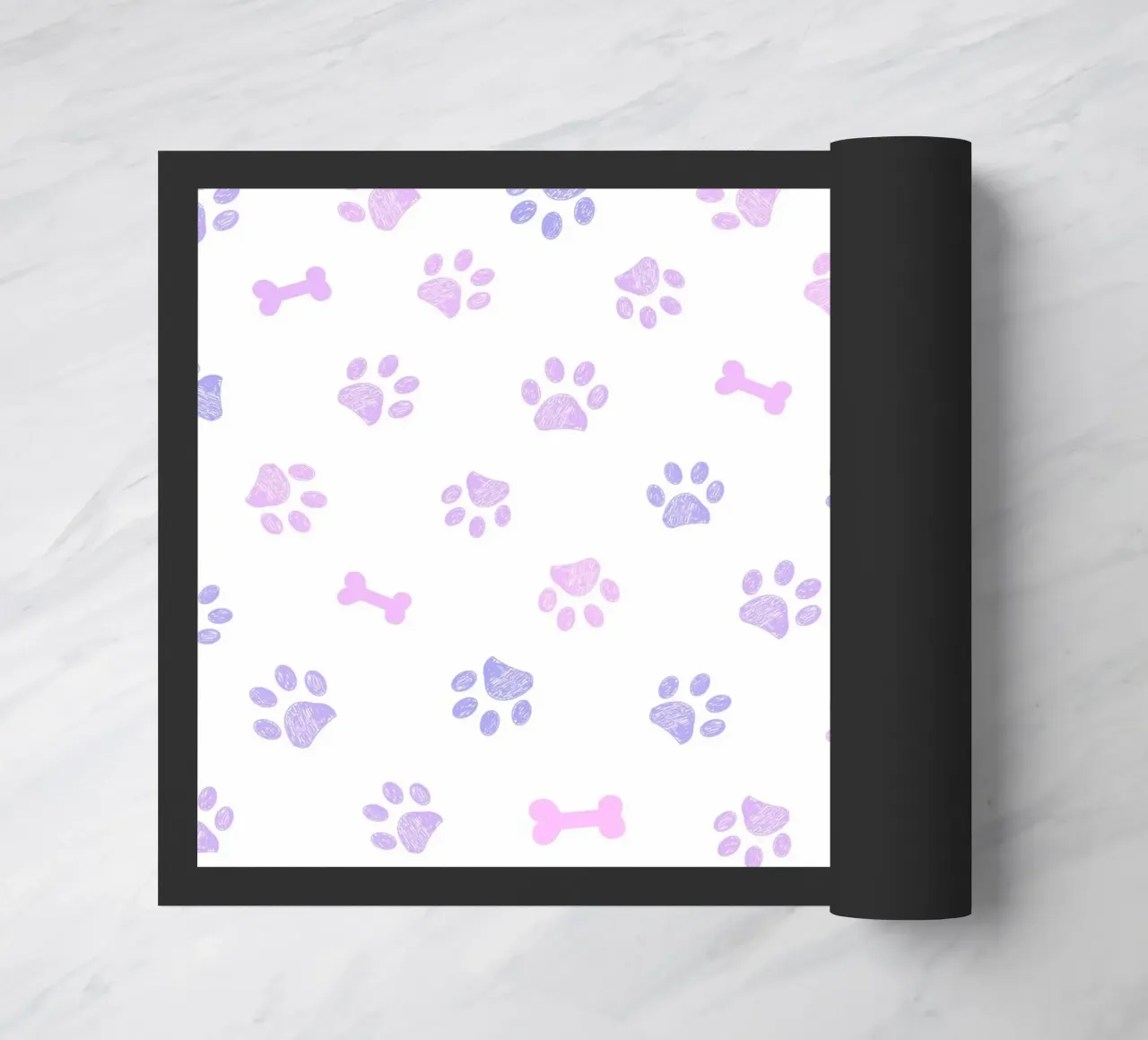 Lilac and pink colored doodles paw prints and bones doormat by gulsengunel