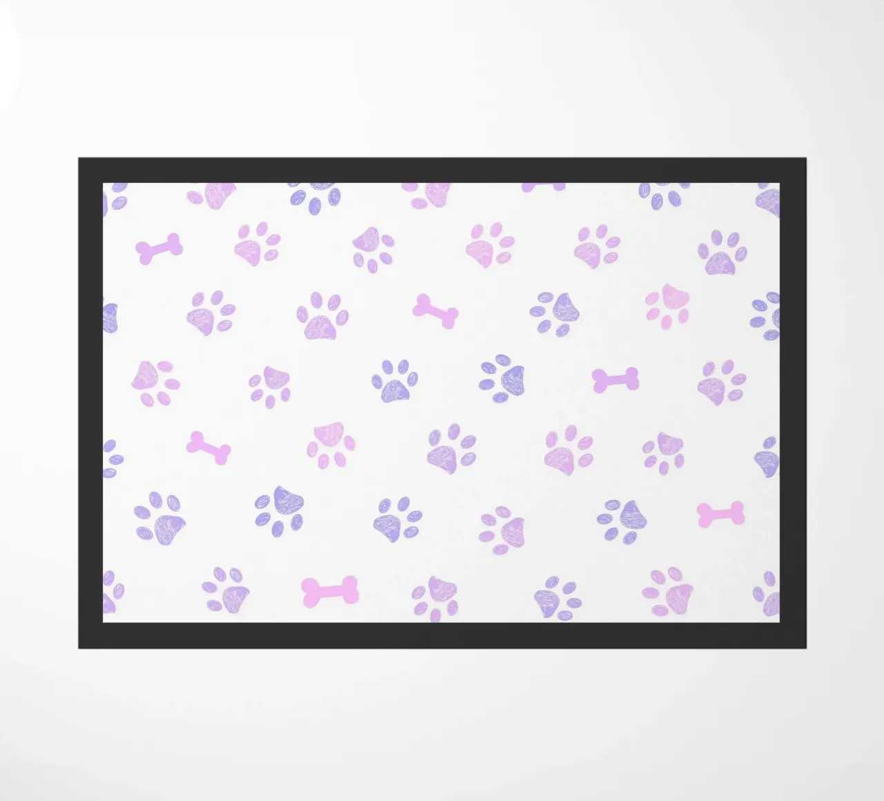Lilac and pink colored doodles paw prints and bones doormat by gulsengunel