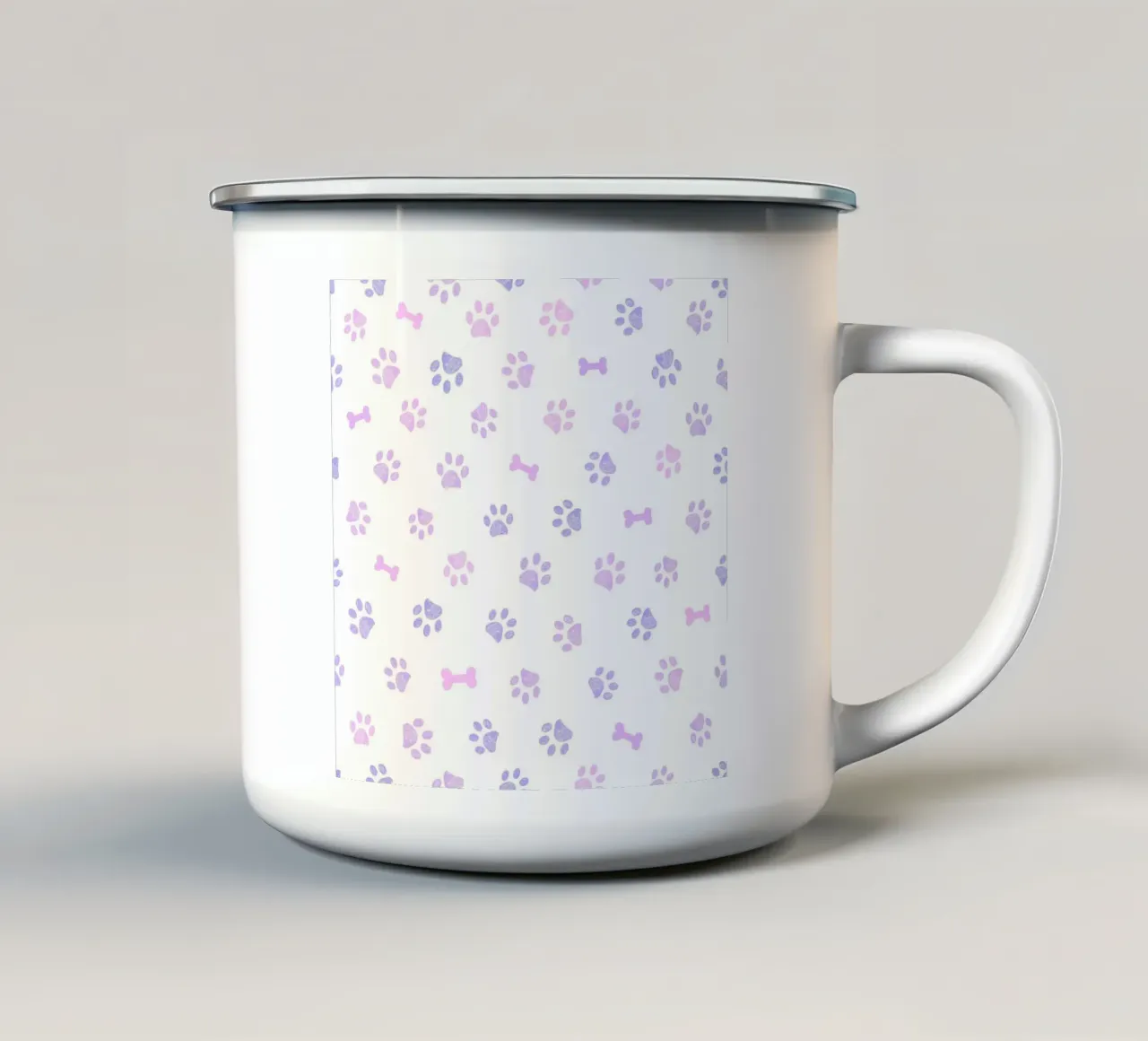 Impronte di zampa e ossa di doodle colorati di lilla e rosa tazza in smalto da gulsengunel