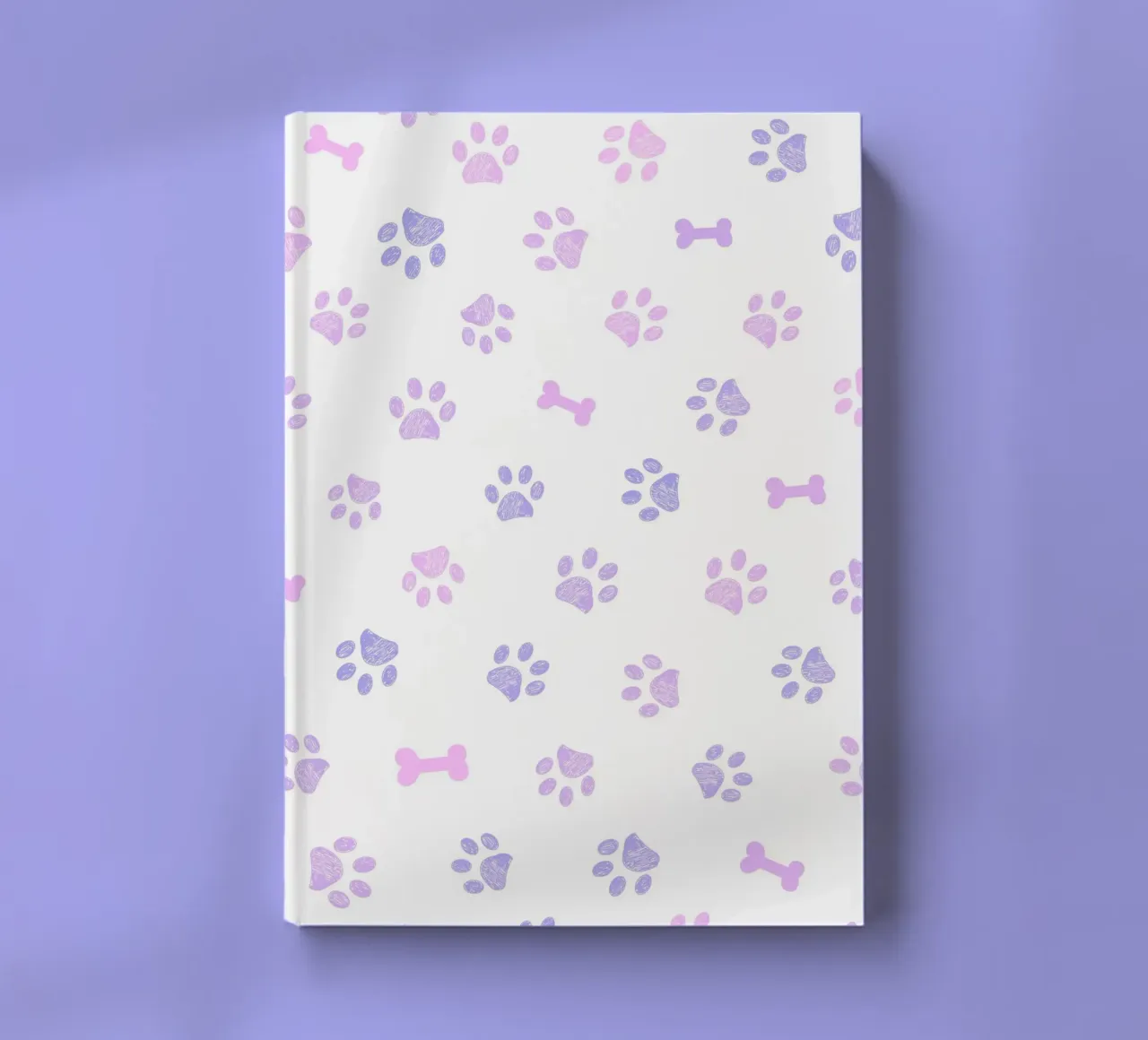 Lilac and pink colored doodles paw prints and bones notebook by gulsengunel