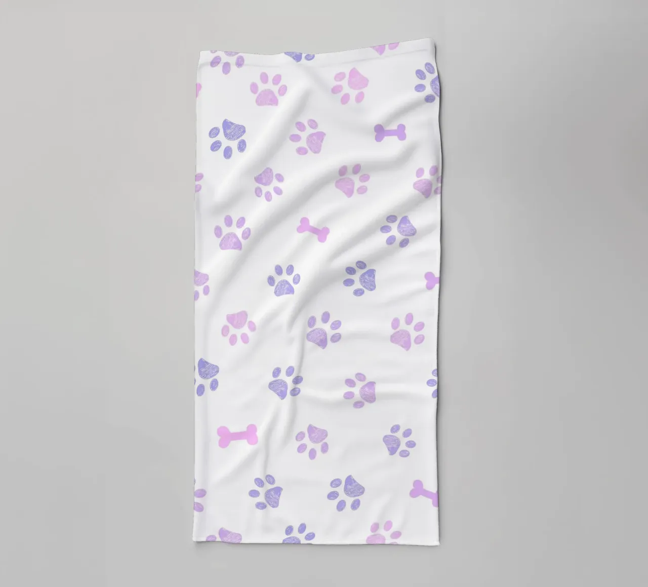 Lilac and pink colored doodles paw prints and bones towel by gulsengunel
