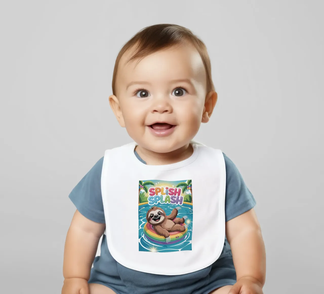Sloth bath, summer holidays, splish splash baby bib by SlothStella