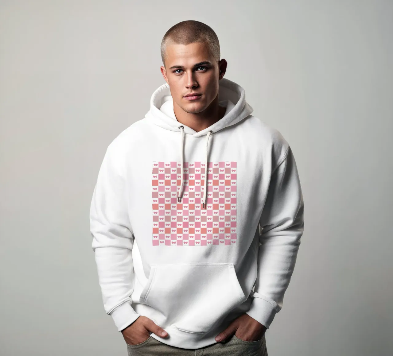 Simpatico motivo a quadri rosa con fiocchi felpa con cappuccio da gulsengunel