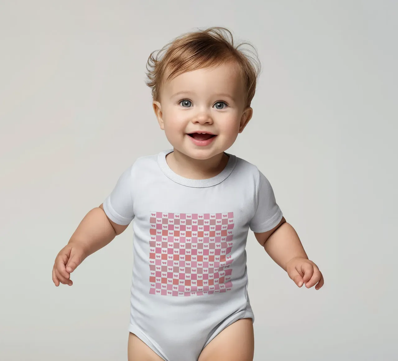 Simpatico motivo a quadri rosa con fiocchi body neonato maniche corte da gulsengunel
