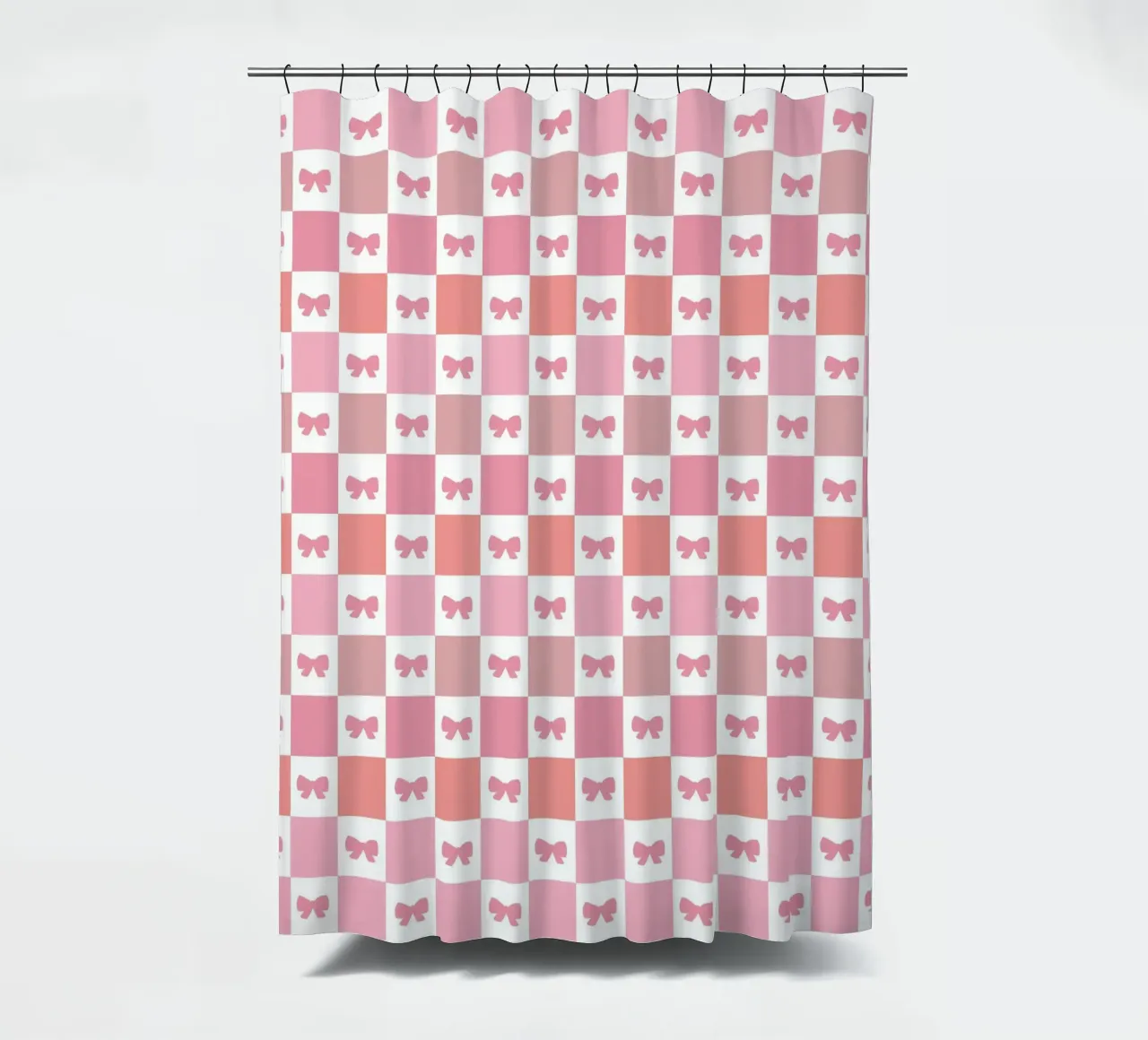 Cute pink plaid pattern with bows shower curtain by gulsengunel