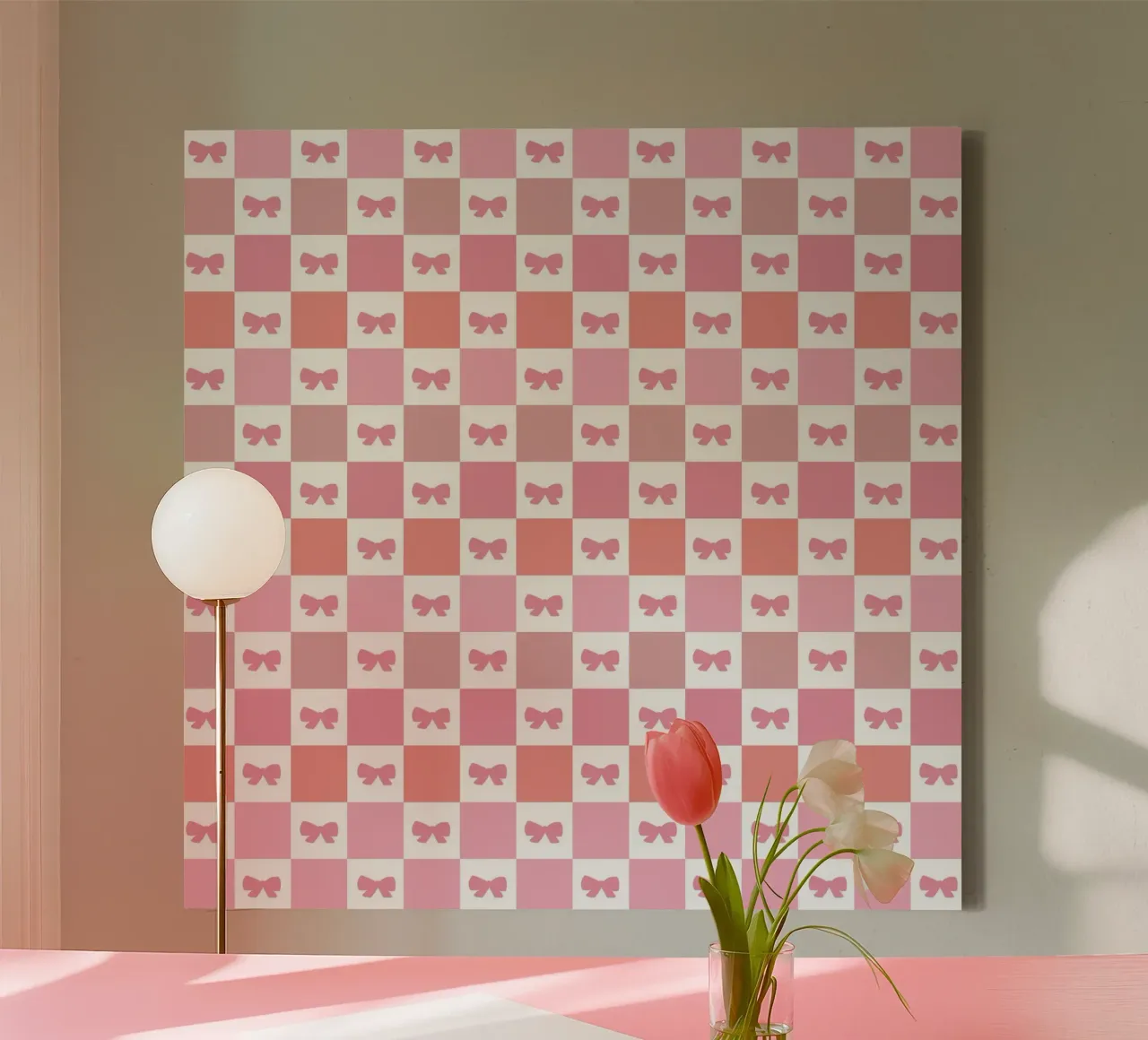 Cute pink plaid pattern with bows canvas by gulsengunel
