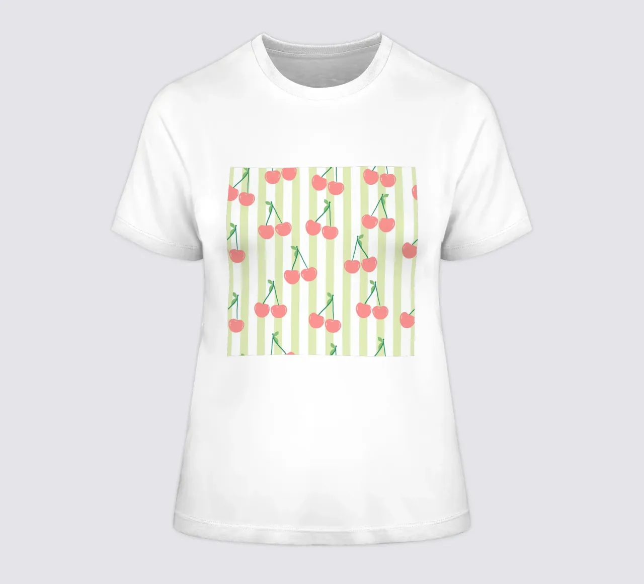 Grünes und weißes Streifenmuster Kirschenmuster Frauen T-Shirt von gulsengunel