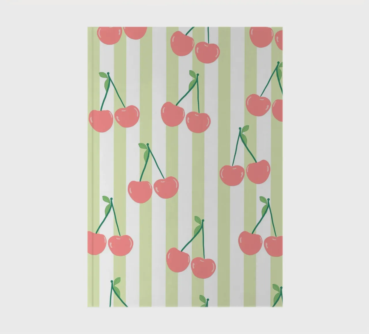 Green and white stripe pattern cherries pattern notebook by gulsengunel
