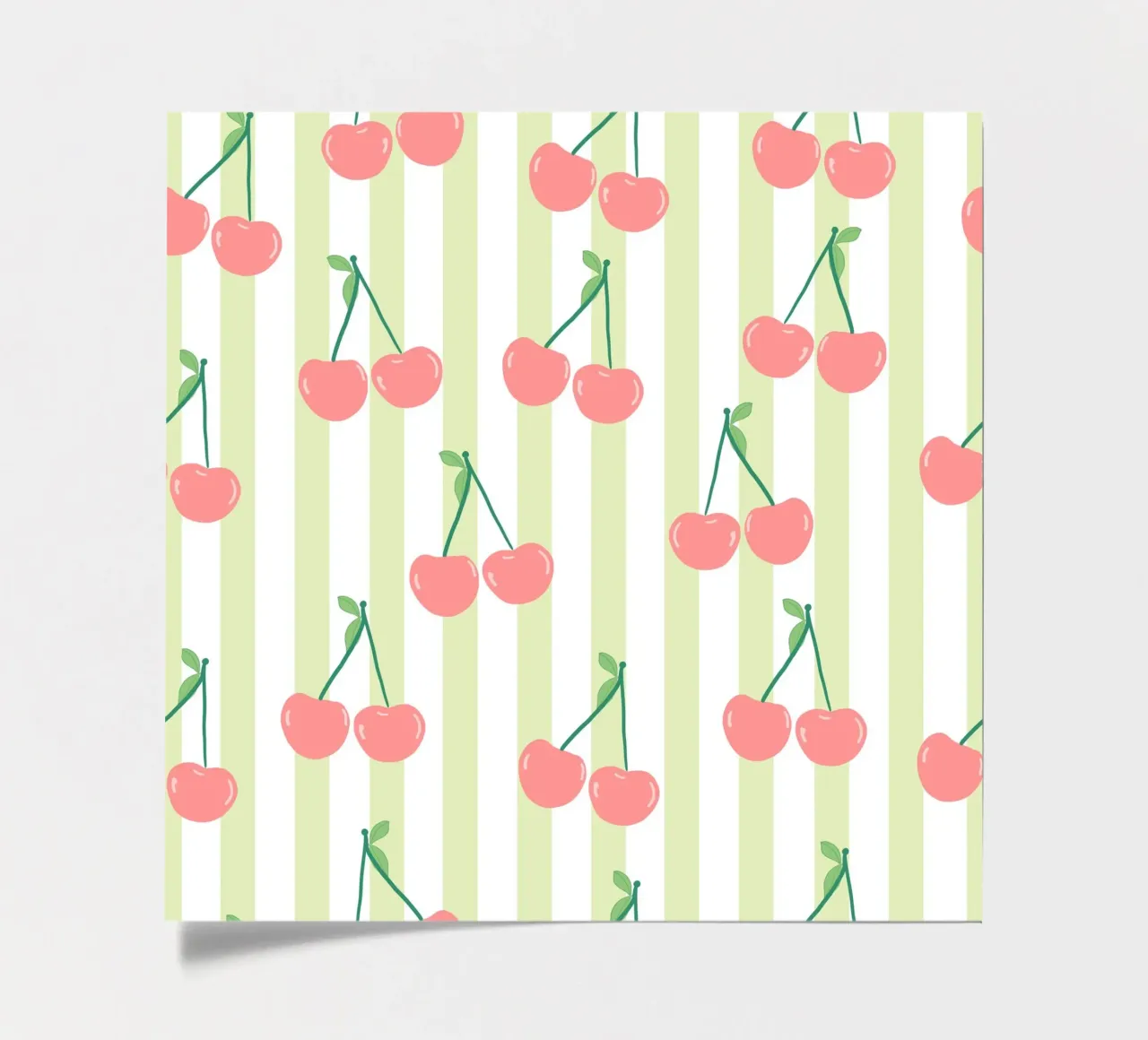 Green and white stripe pattern cherries pattern sticker sheet by gulsengunel