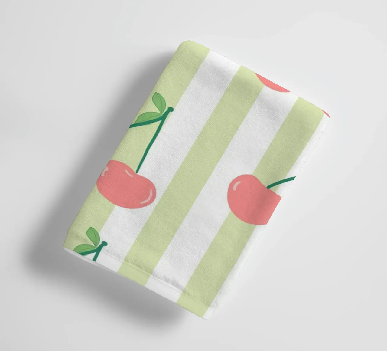 Green and white stripe pattern cherries pattern towel by gulsengunel