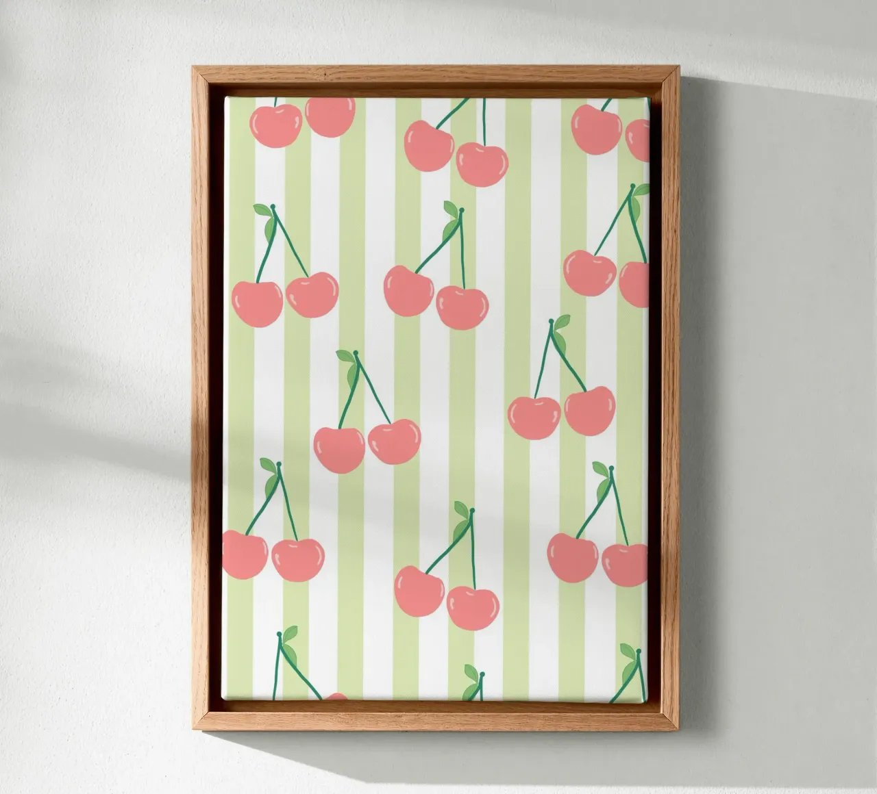 Green and white stripe pattern cherries pattern canvas by gulsengunel