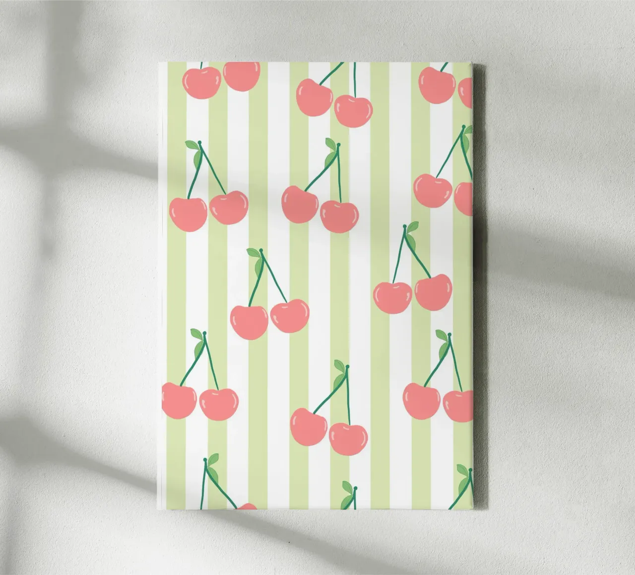Green and white stripe pattern cherries pattern canvas by gulsengunel