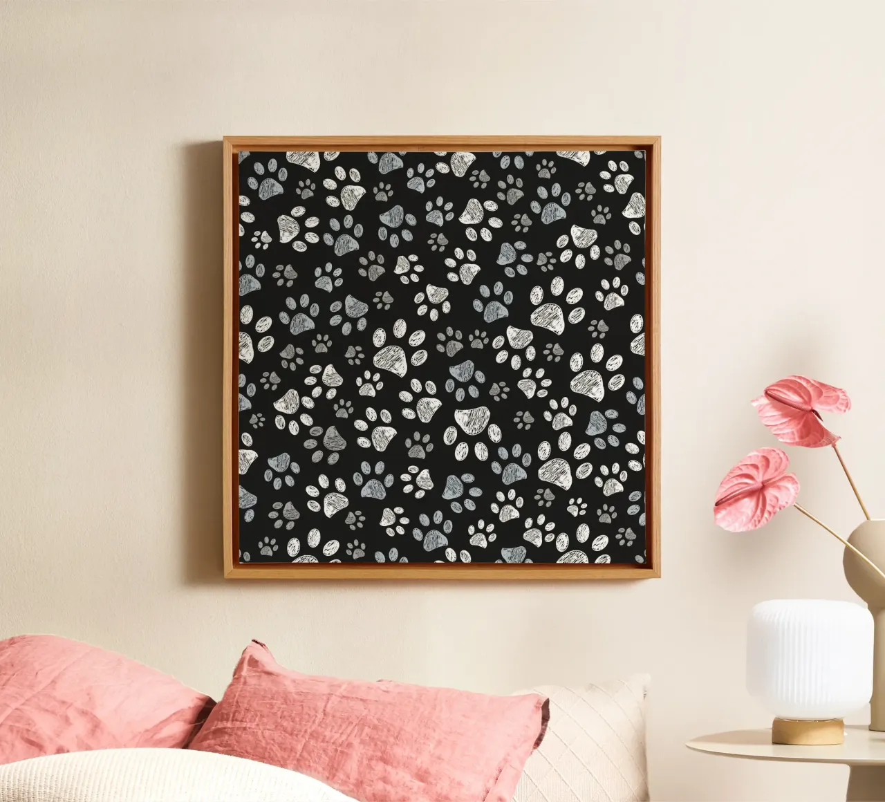 Grijs gekleurde krab pootafdrukken zwart canvas met Baklijst van gulsengunel