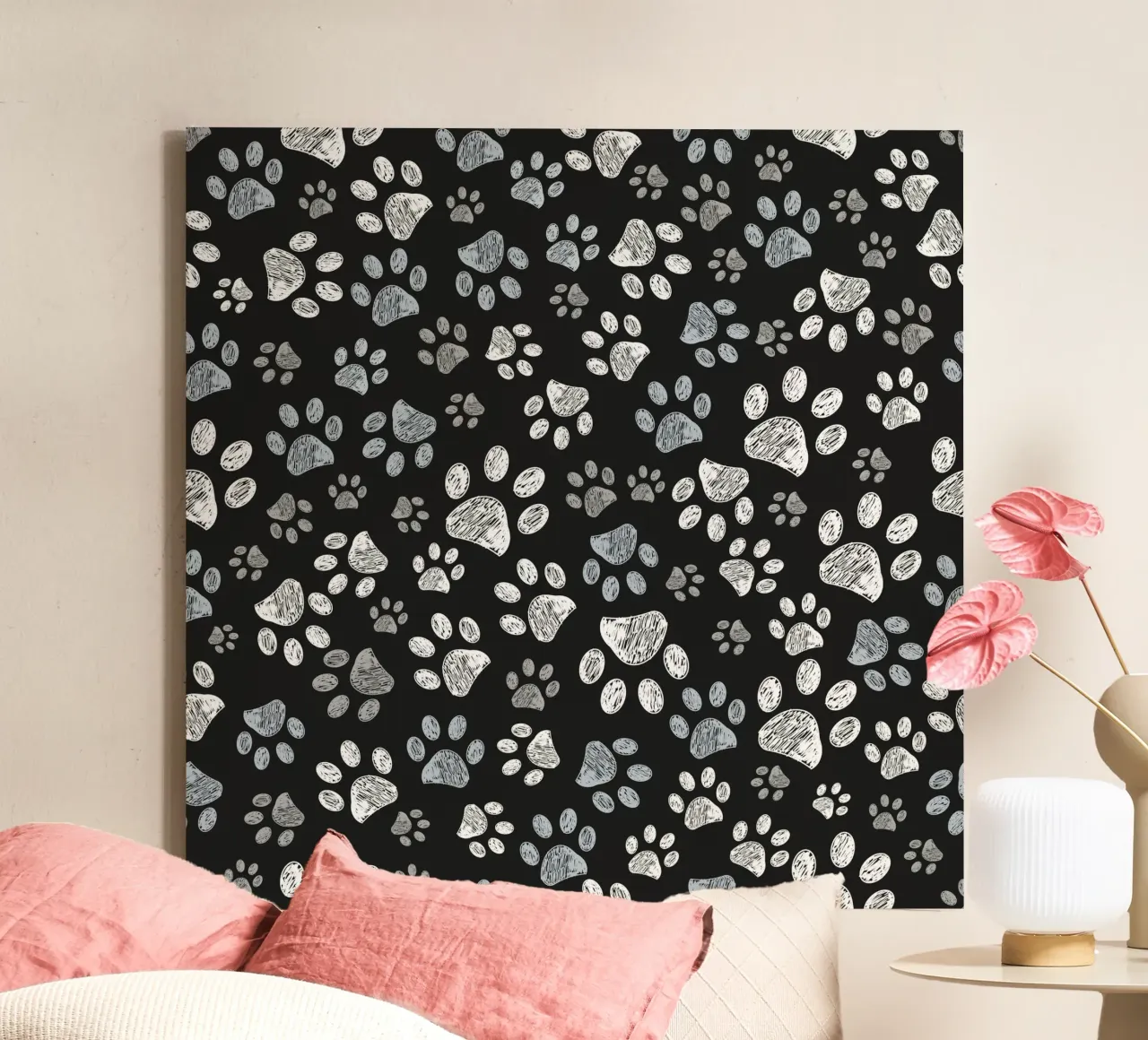 Grijs gekleurde krab pootafdrukken zwart canvas met Baklijst van gulsengunel