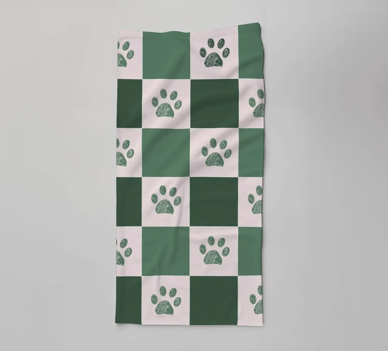 Plaid green and white and paws pattern towel by gulsengunel