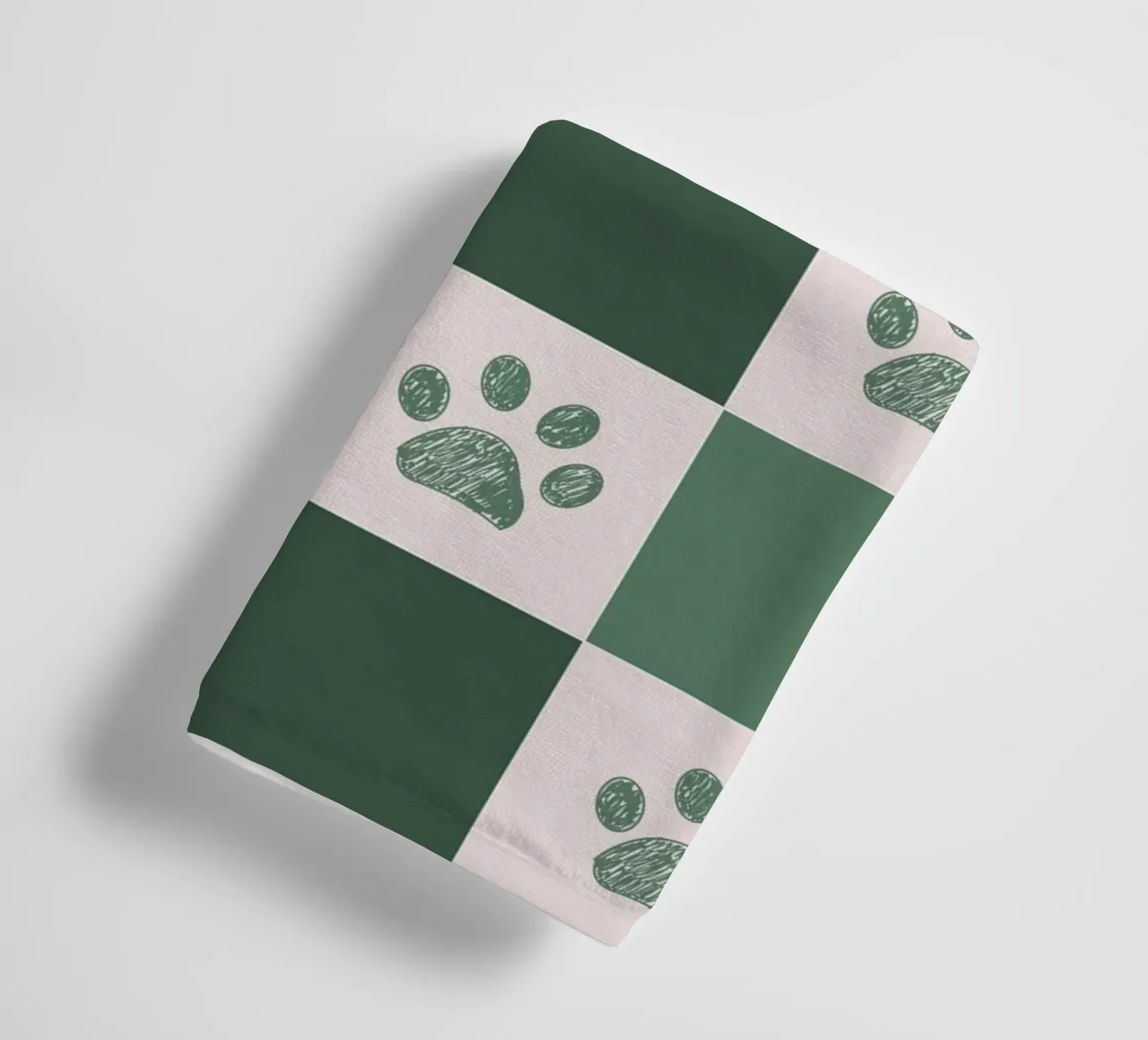 Plaid green and white and paws pattern towel by gulsengunel