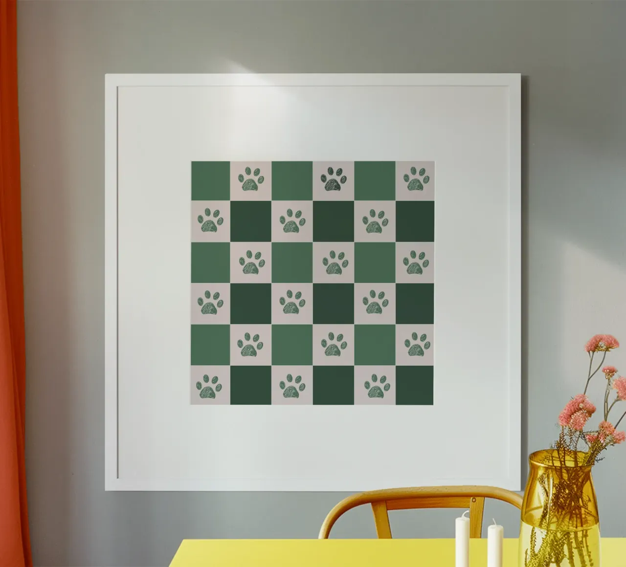 Plaid verde e bianco e motivo a zampe poster da gulsengunel