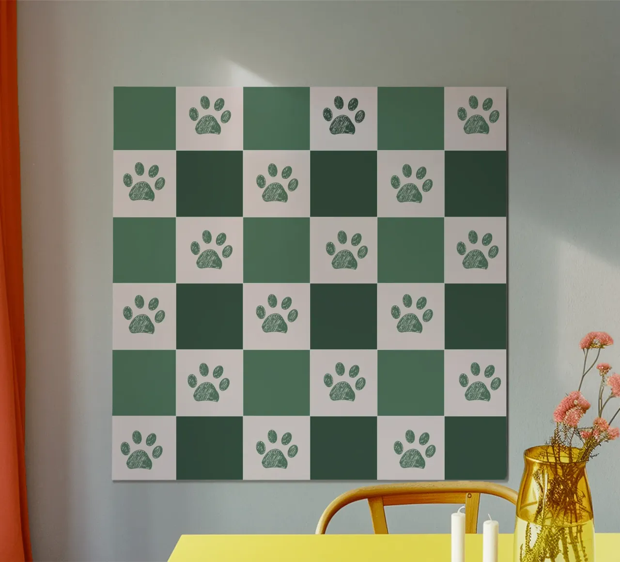 Plaid verde e bianco e motivo a zampe poster da gulsengunel