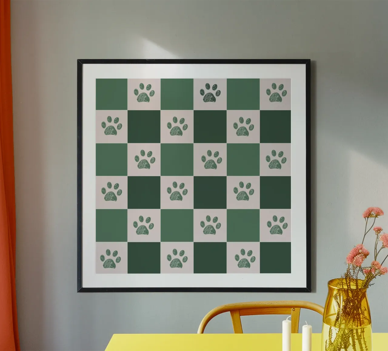 Plaid verde e bianco e motivo a zampe poster da gulsengunel