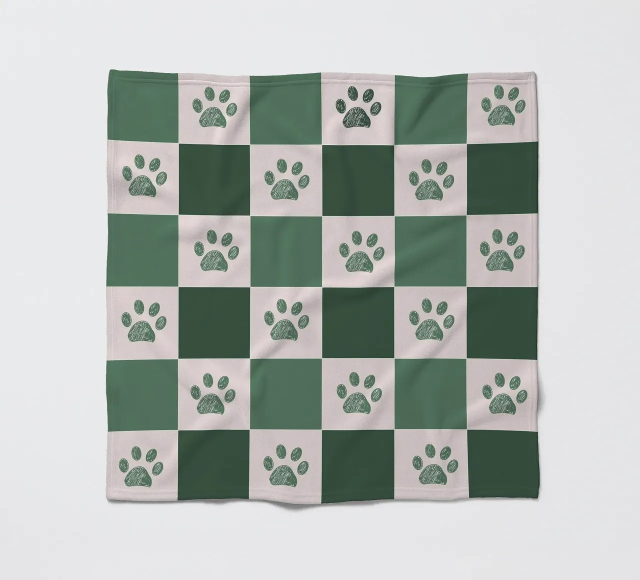 Plaid green and white and paws pattern fleece blanket by gulsengunel