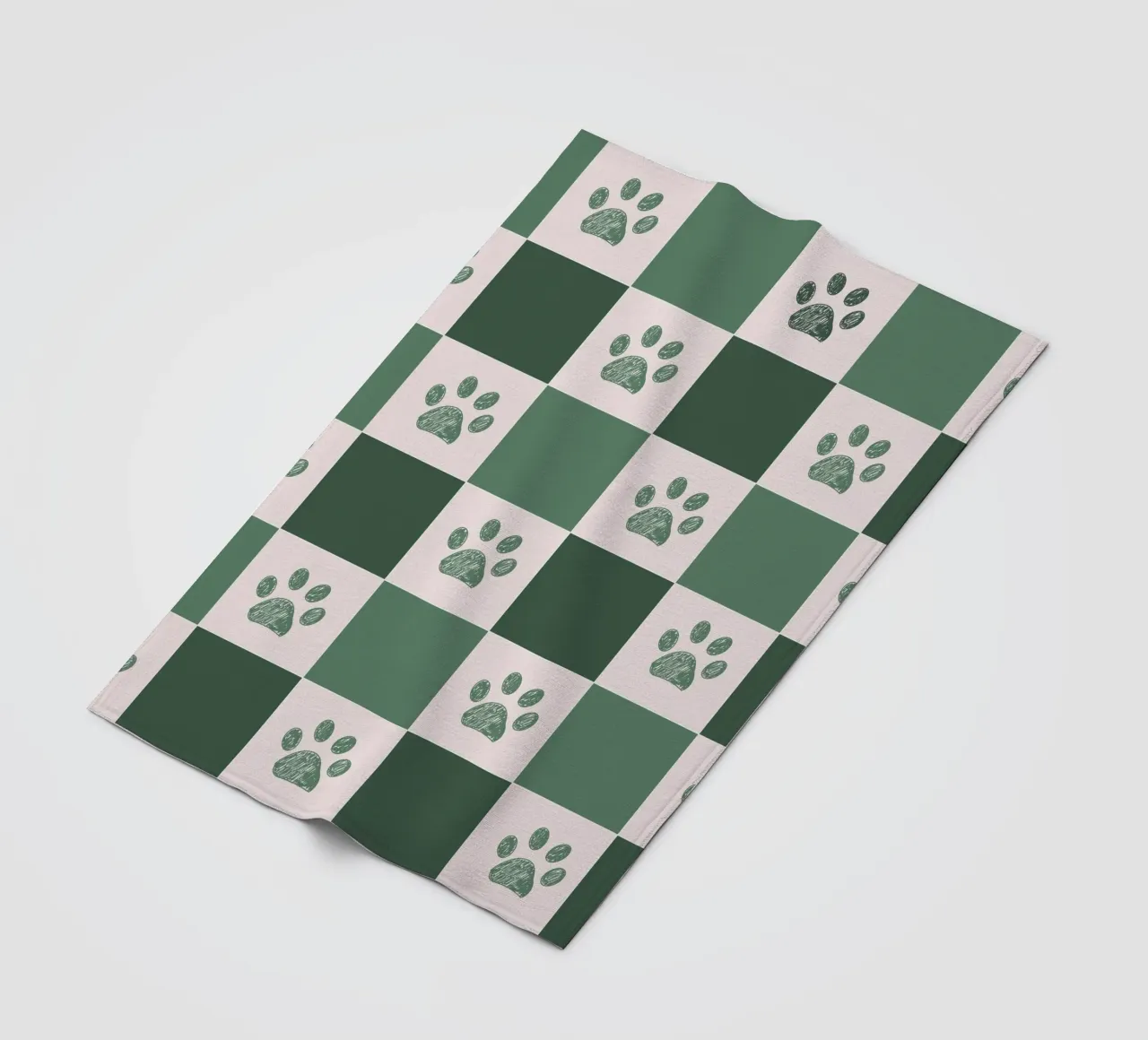 Plaid green and white and paws pattern fleece blanket by gulsengunel