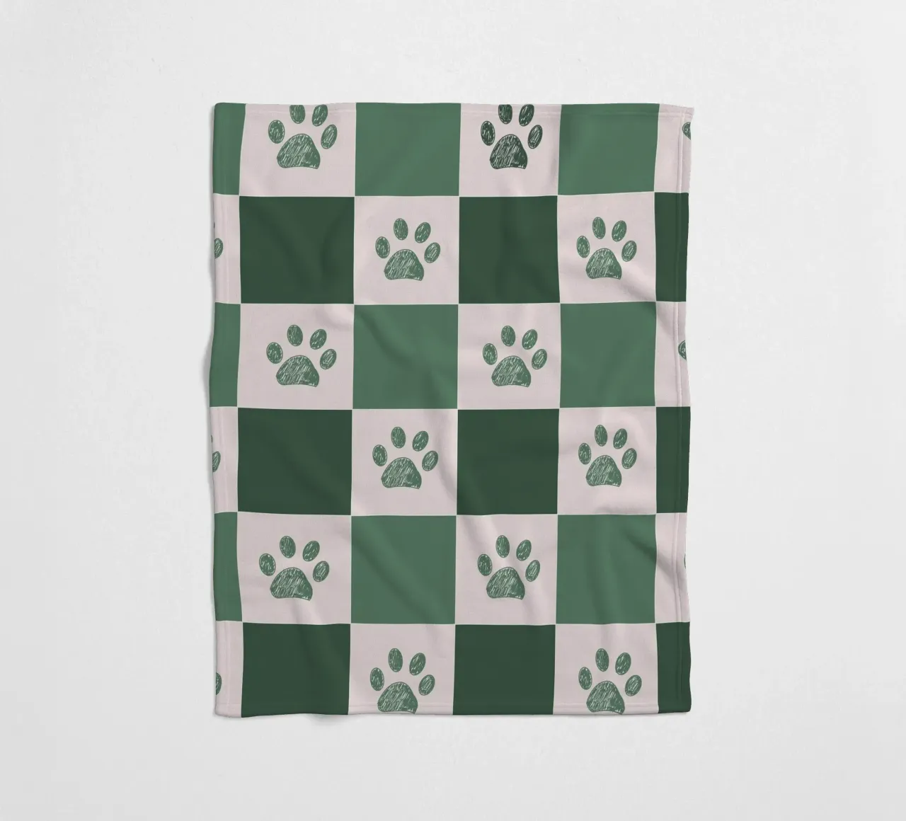 Plaid green and white and paws pattern fleece blanket by gulsengunel