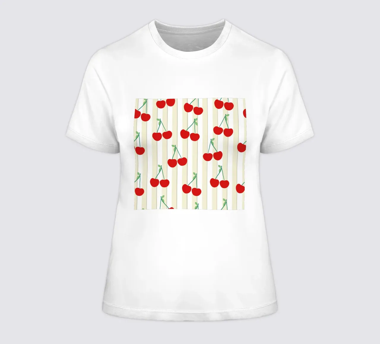 Green white stripe pattern cherries pattern women's fitted t-shirt by gulsengunel