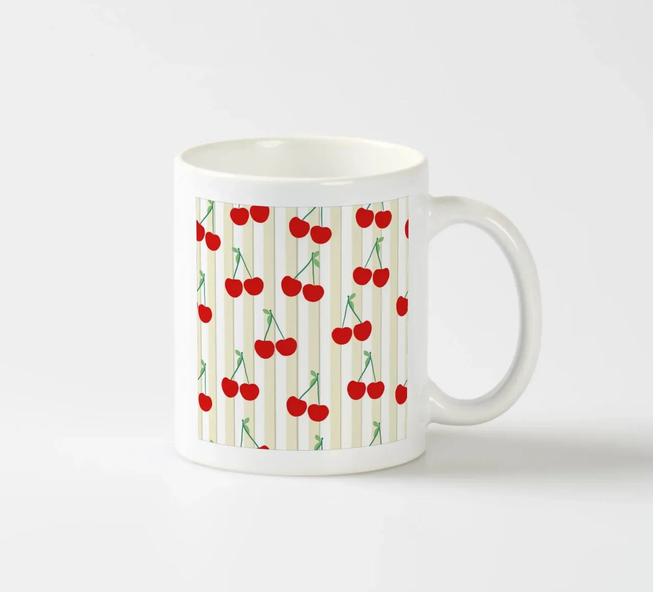 Motivo a righe bianche e verdi motivo ciliegie tazza in ceramica da gulsengunel