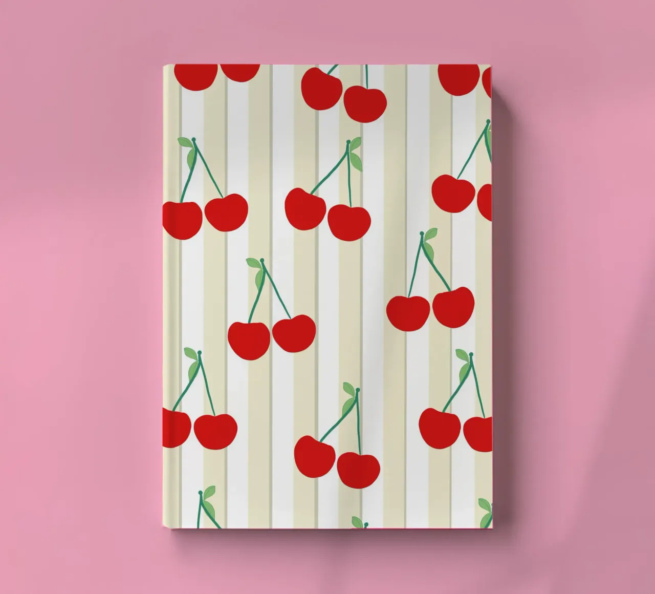 Grün weiß gestreiftes Muster Kirschen Muster Notizbuch von gulsengunel