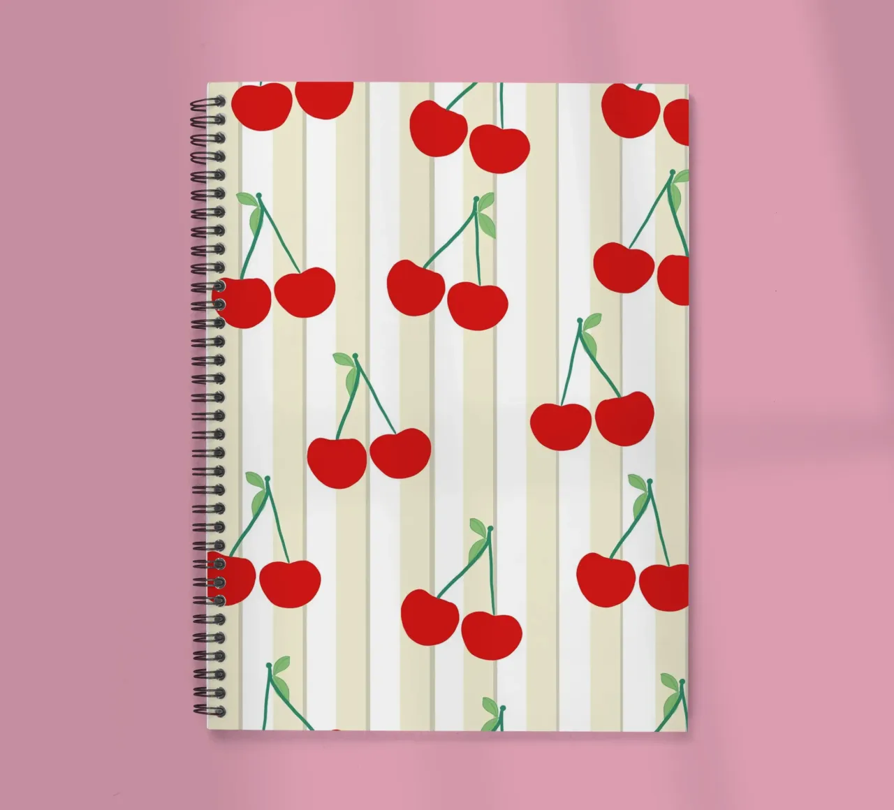 Green white stripe pattern cherries pattern spiral notebook by gulsengunel