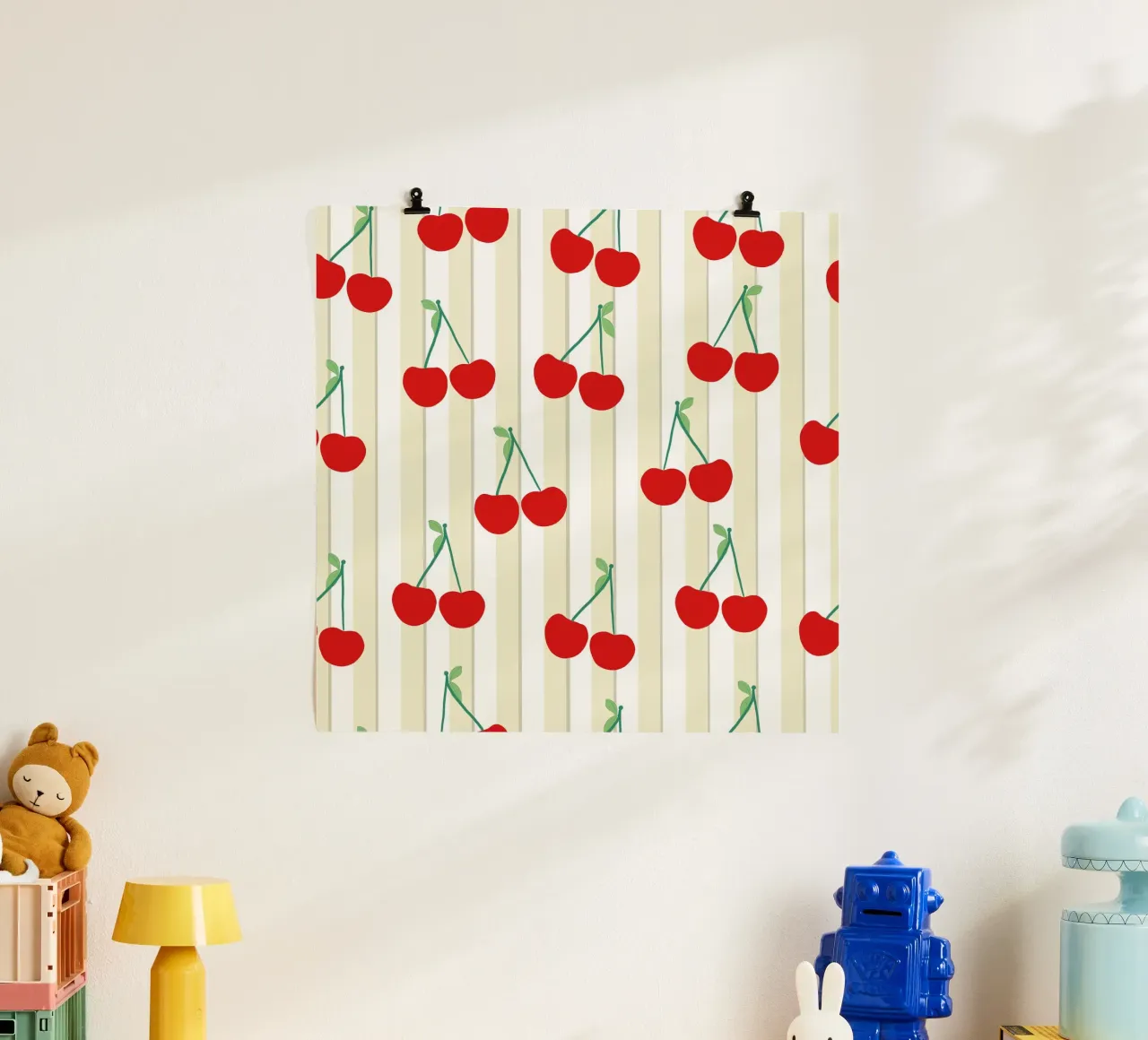 Green white stripe pattern cherries pattern hahnemühle by gulsengunel