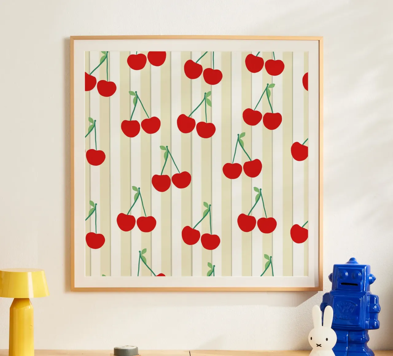 Green white stripe pattern cherries pattern hahnemühle by gulsengunel