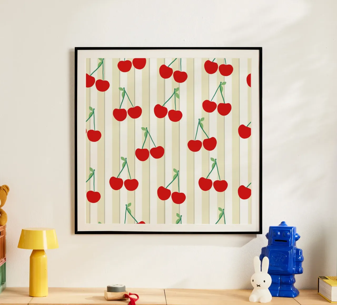 Green white stripe pattern cherries pattern hahnemühle by gulsengunel