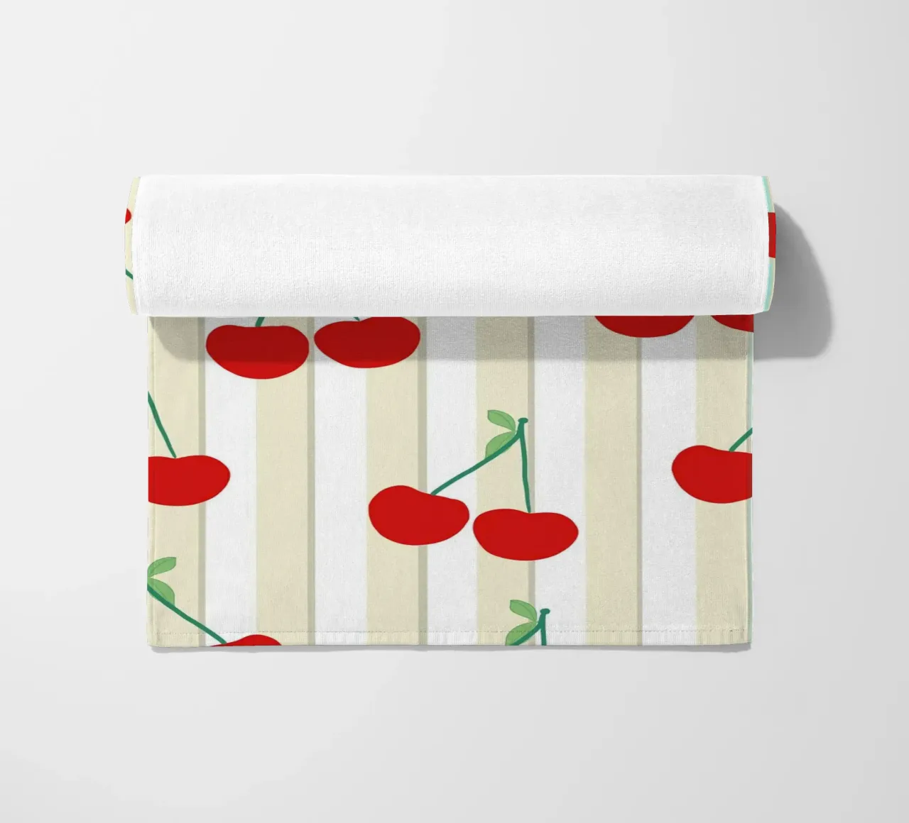 Green white stripe pattern cherries pattern beach towel by gulsengunel