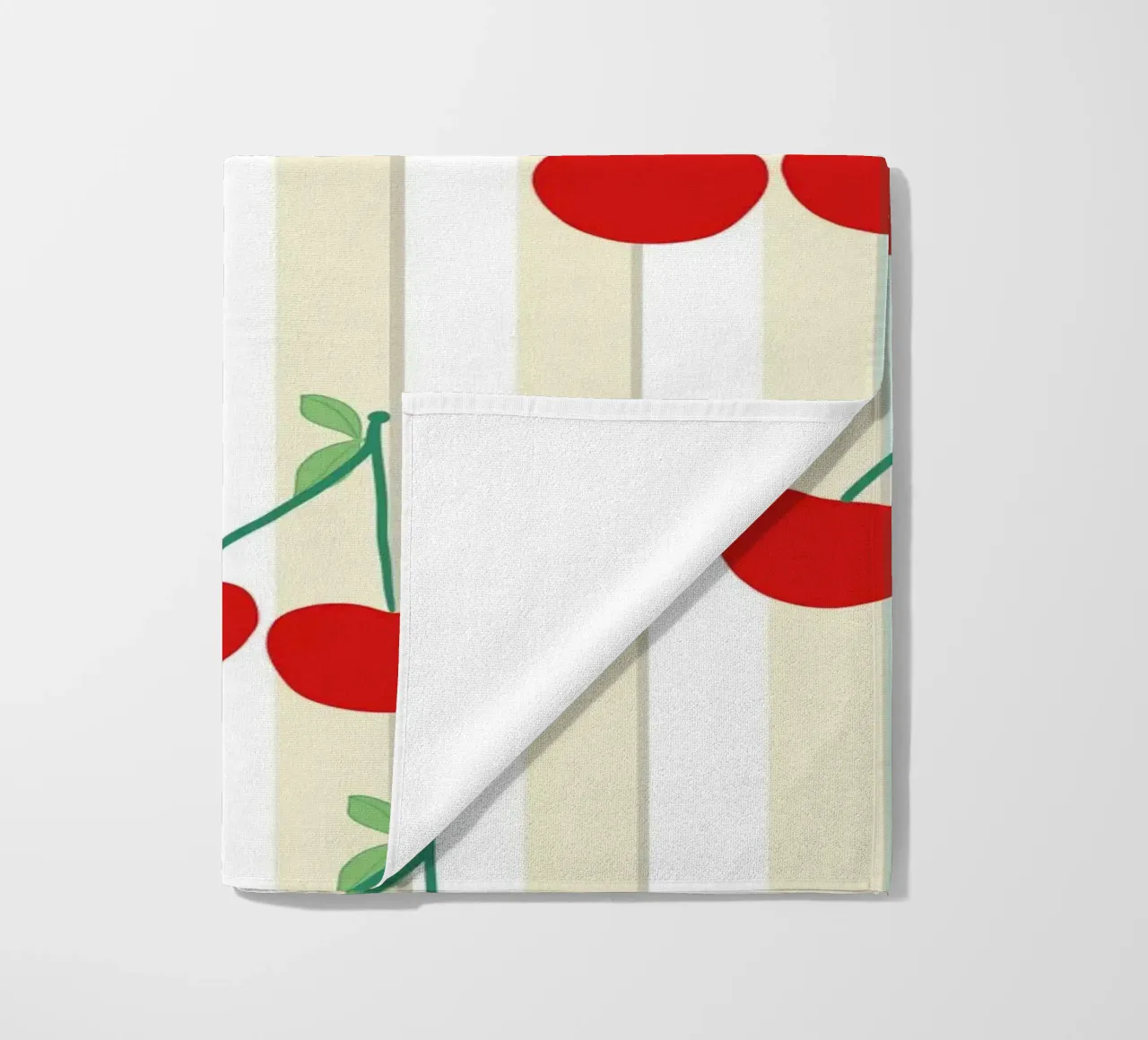 Green white stripe pattern cherries pattern beach towel by gulsengunel