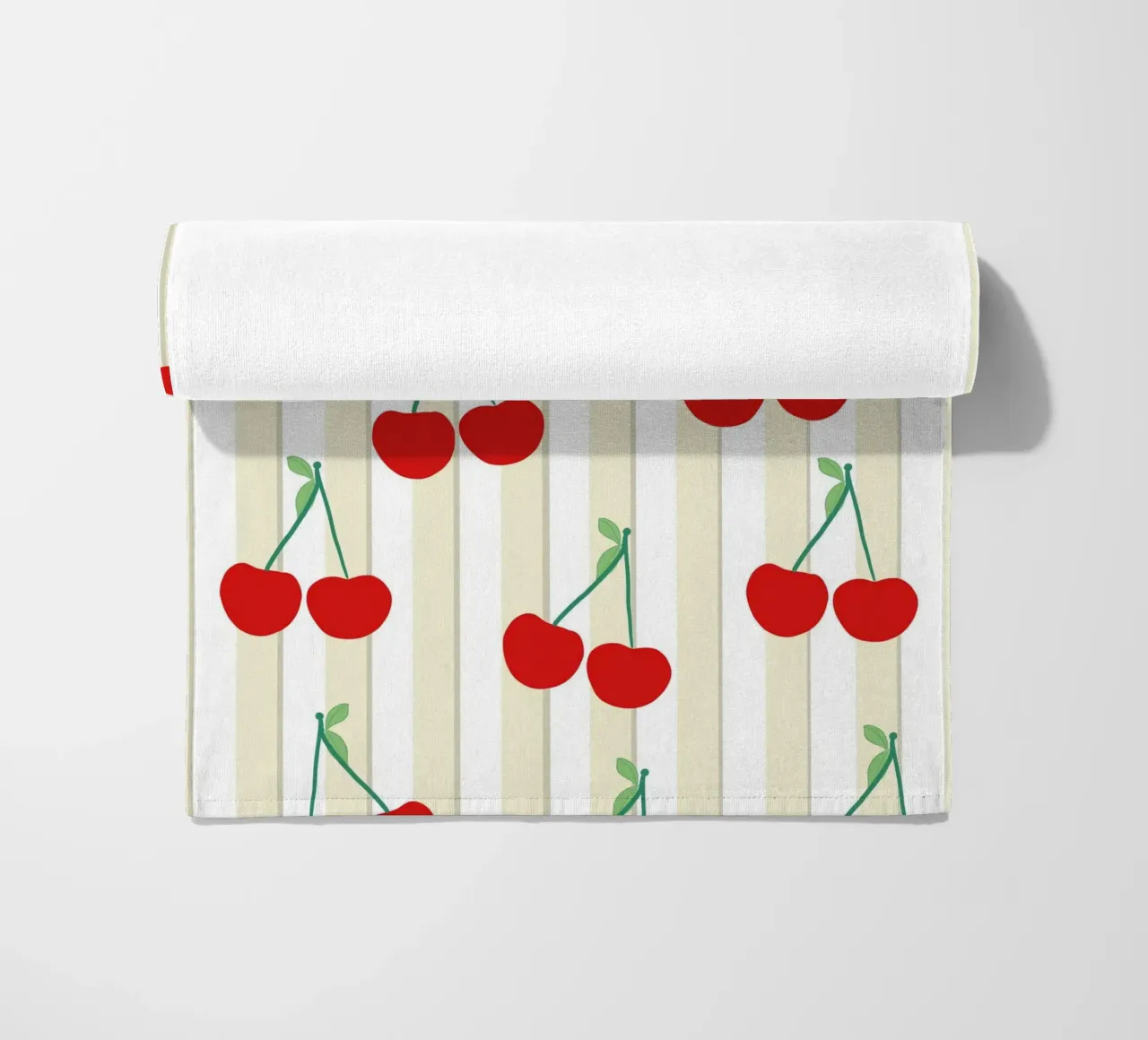 Green white stripe pattern cherries pattern beach towel by gulsengunel