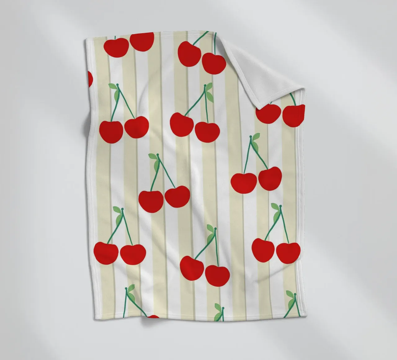 Green white stripe pattern cherries pattern fleece blanket by gulsengunel