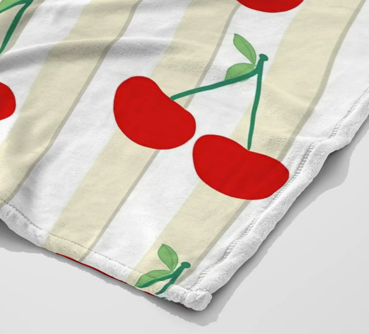Green white stripe pattern cherries pattern fleece blanket by gulsengunel