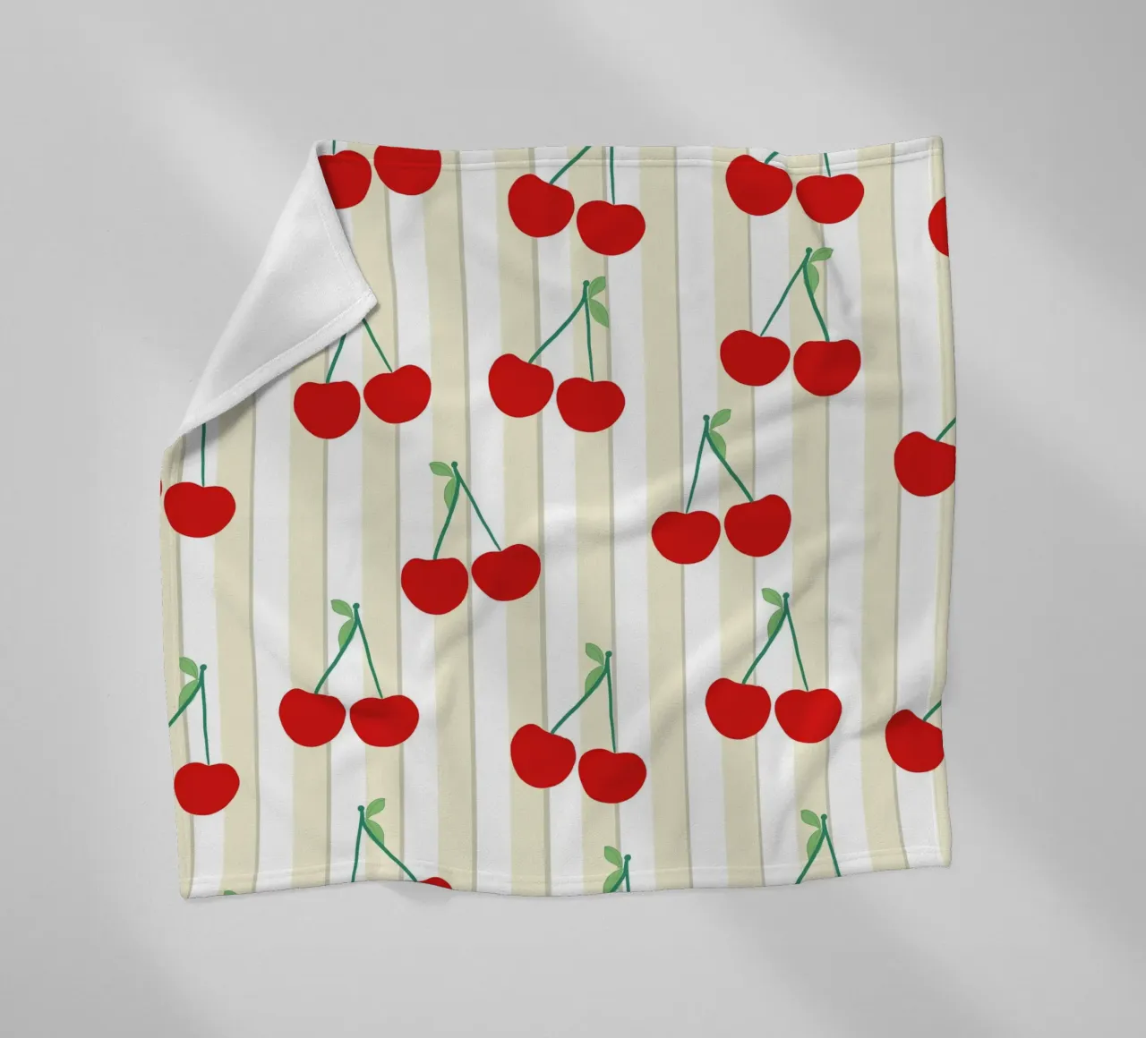 Green white stripe pattern cherries pattern fleece blanket by gulsengunel