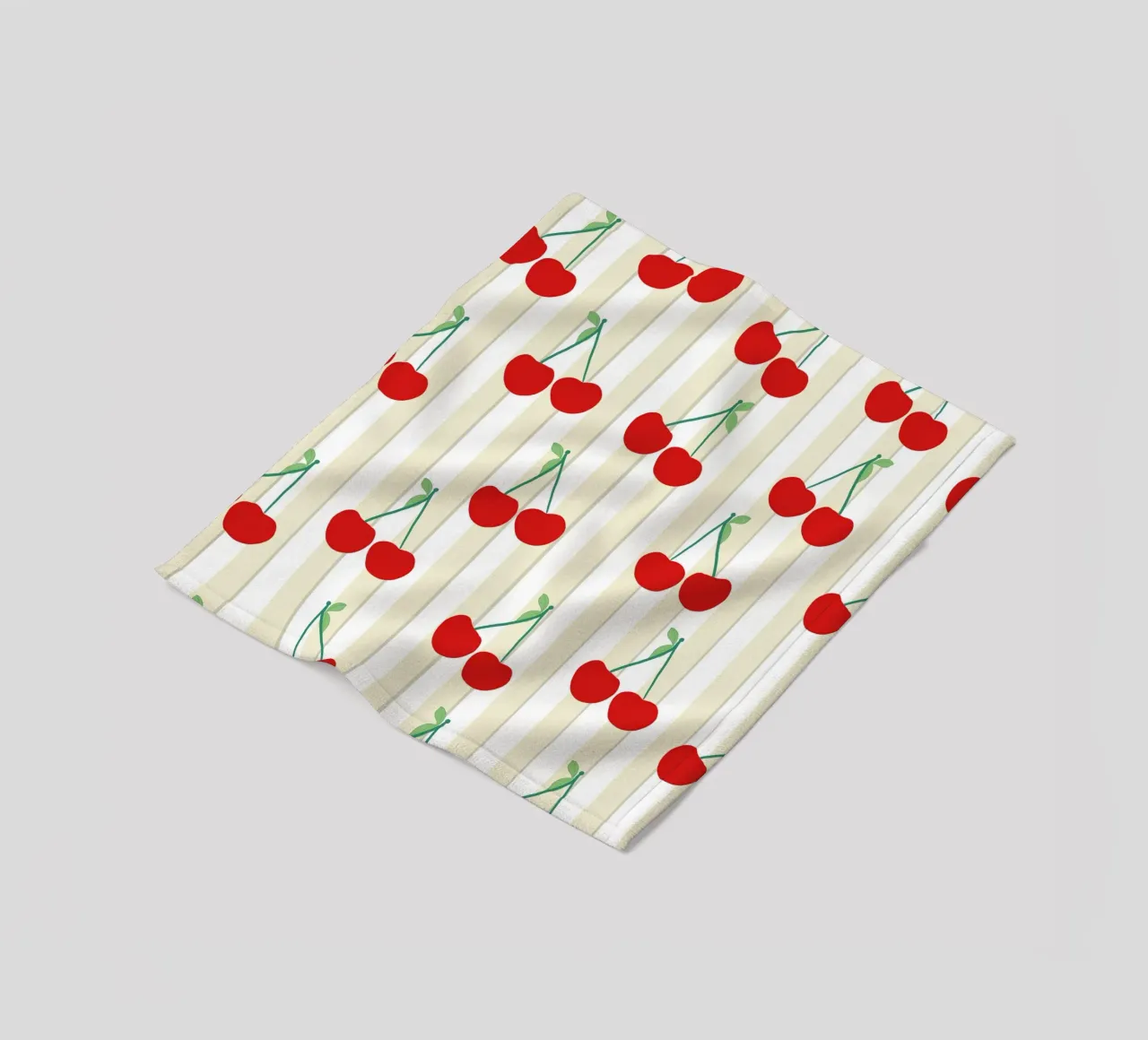 Green white stripe pattern cherries pattern fleece blanket by gulsengunel
