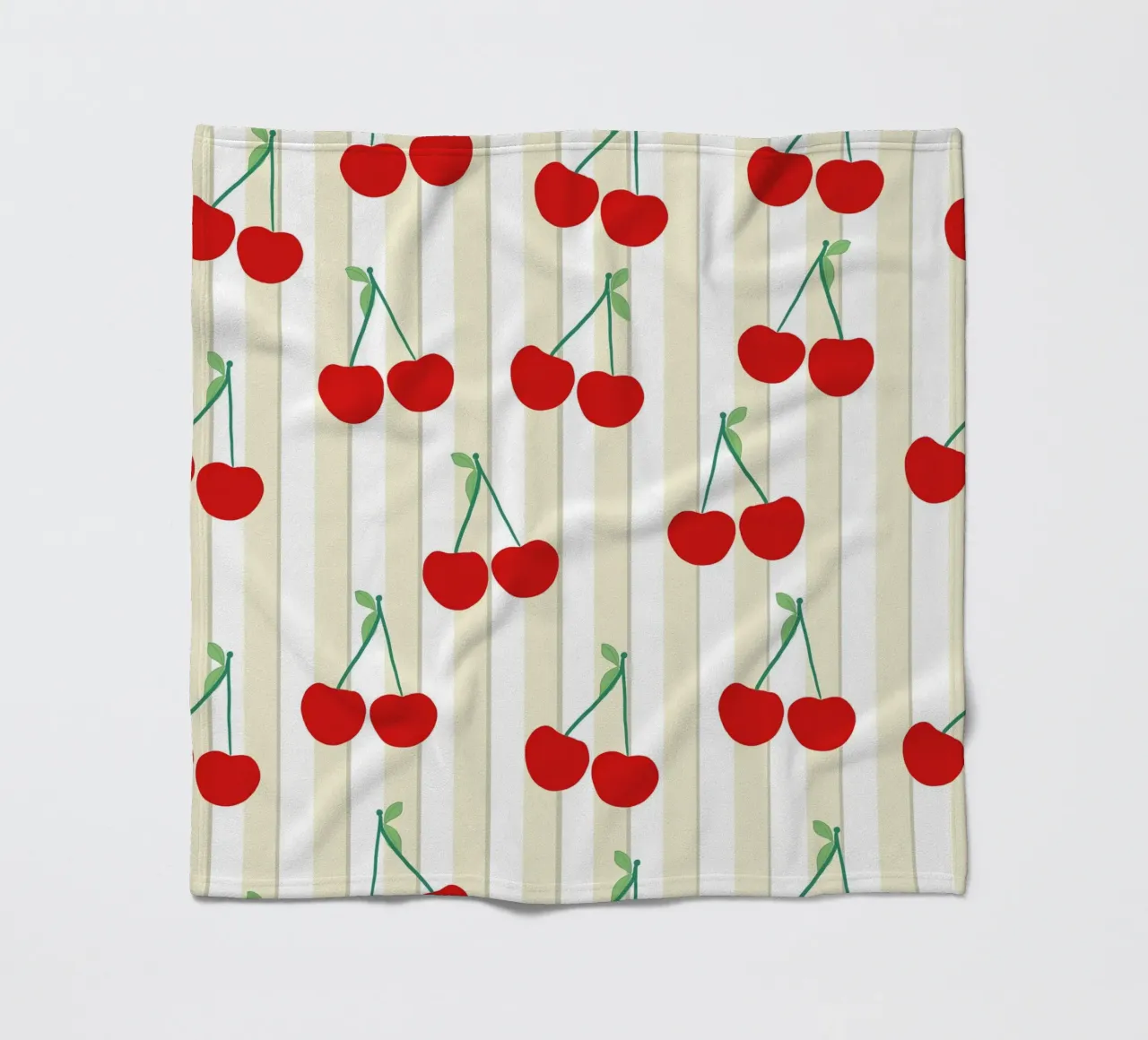Green white stripe pattern cherries pattern fleece blanket by gulsengunel